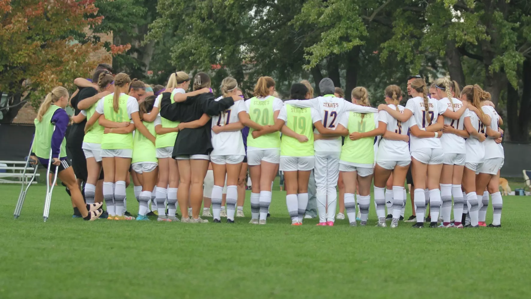 Soccer team huddle