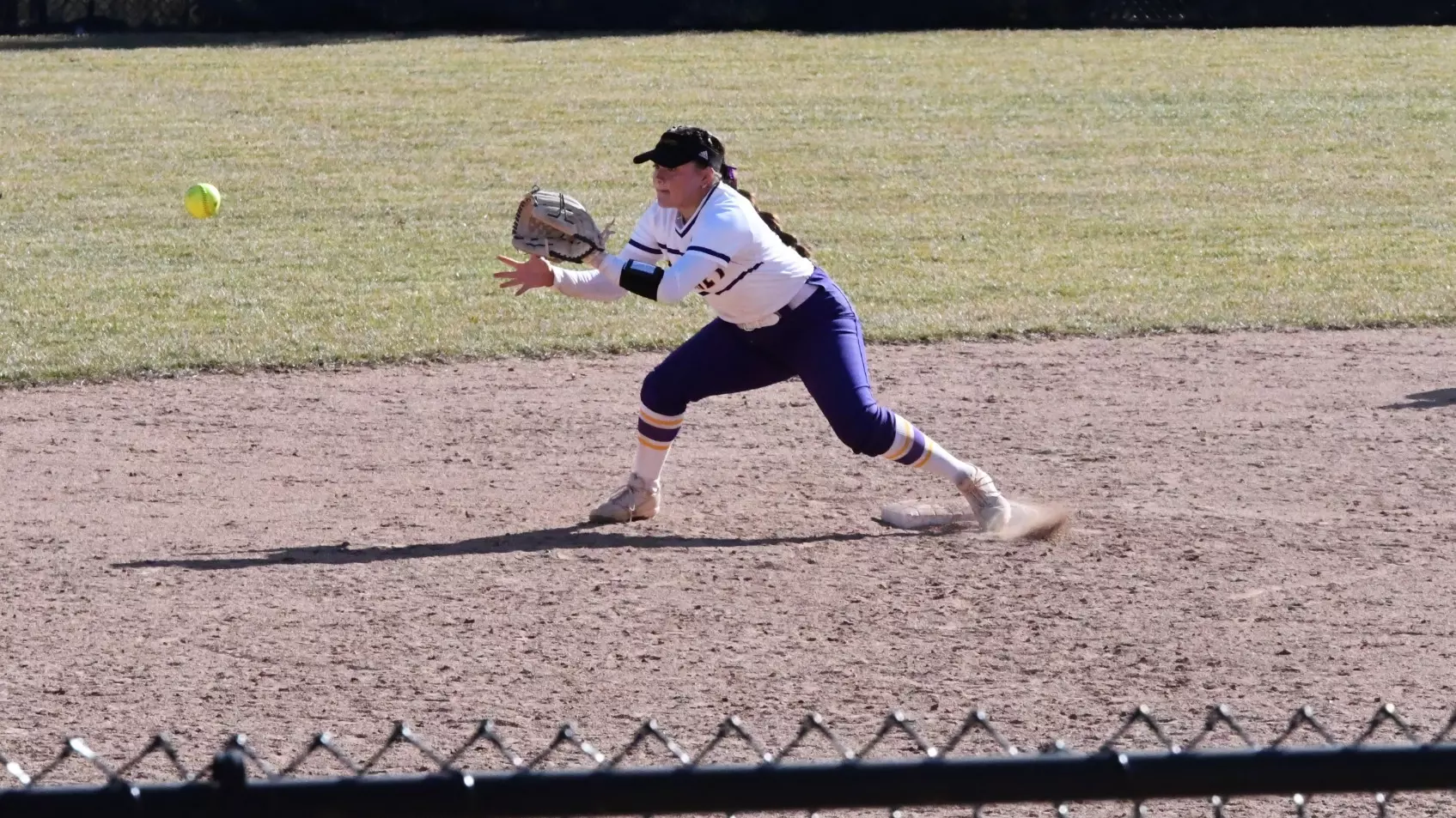 Annie Cook catching ball at second base